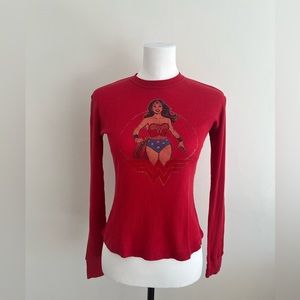 Junk Food Wonder Woman shirt. Red waffle. Very soft. Size M.